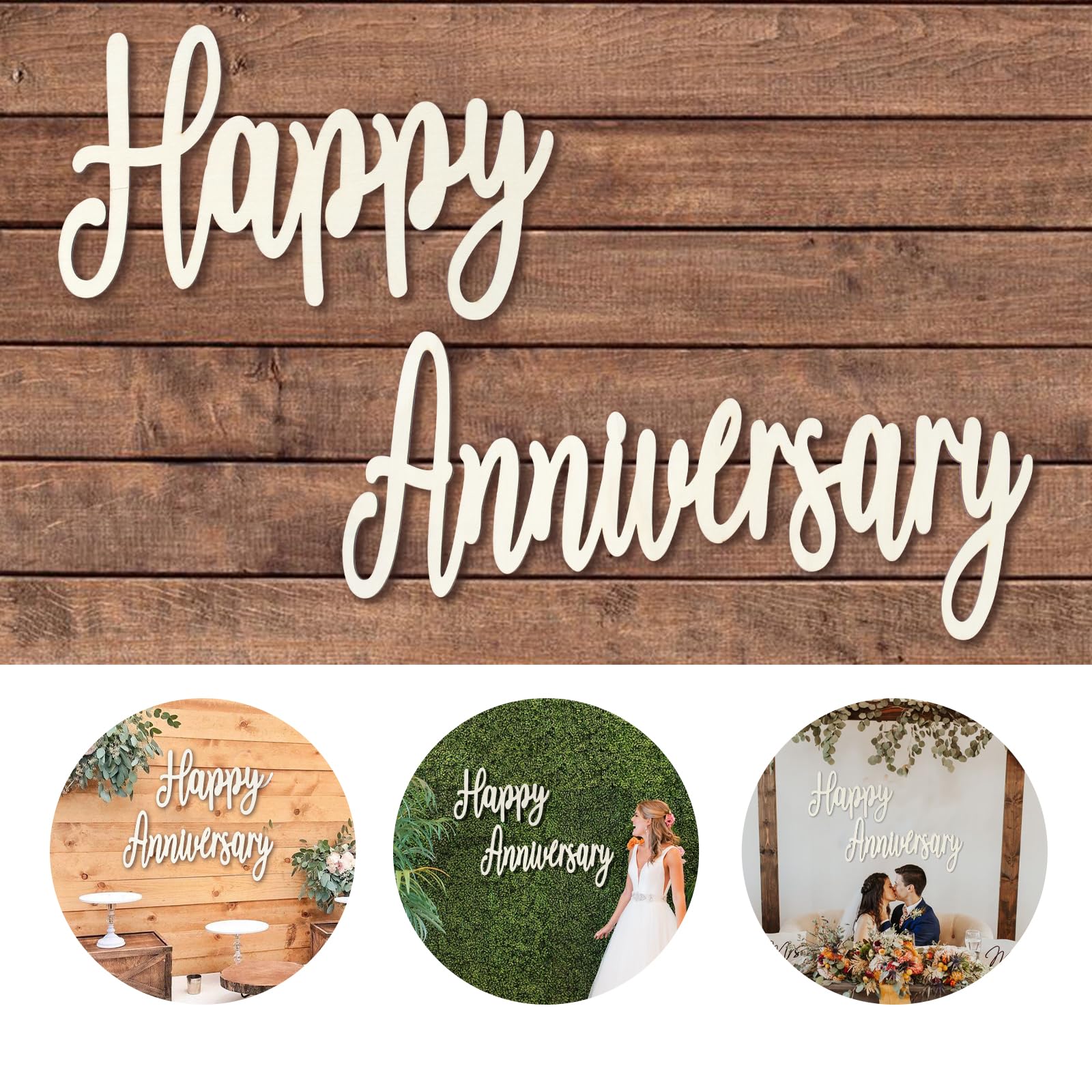 Happy Anniversary Banner Decorations- Wooden Happy Anniversary Sign for Party Decor Backdrop, Men Women 50th Birthday Decoration, 20th/25th/50th Wedding Anniversary Decoration