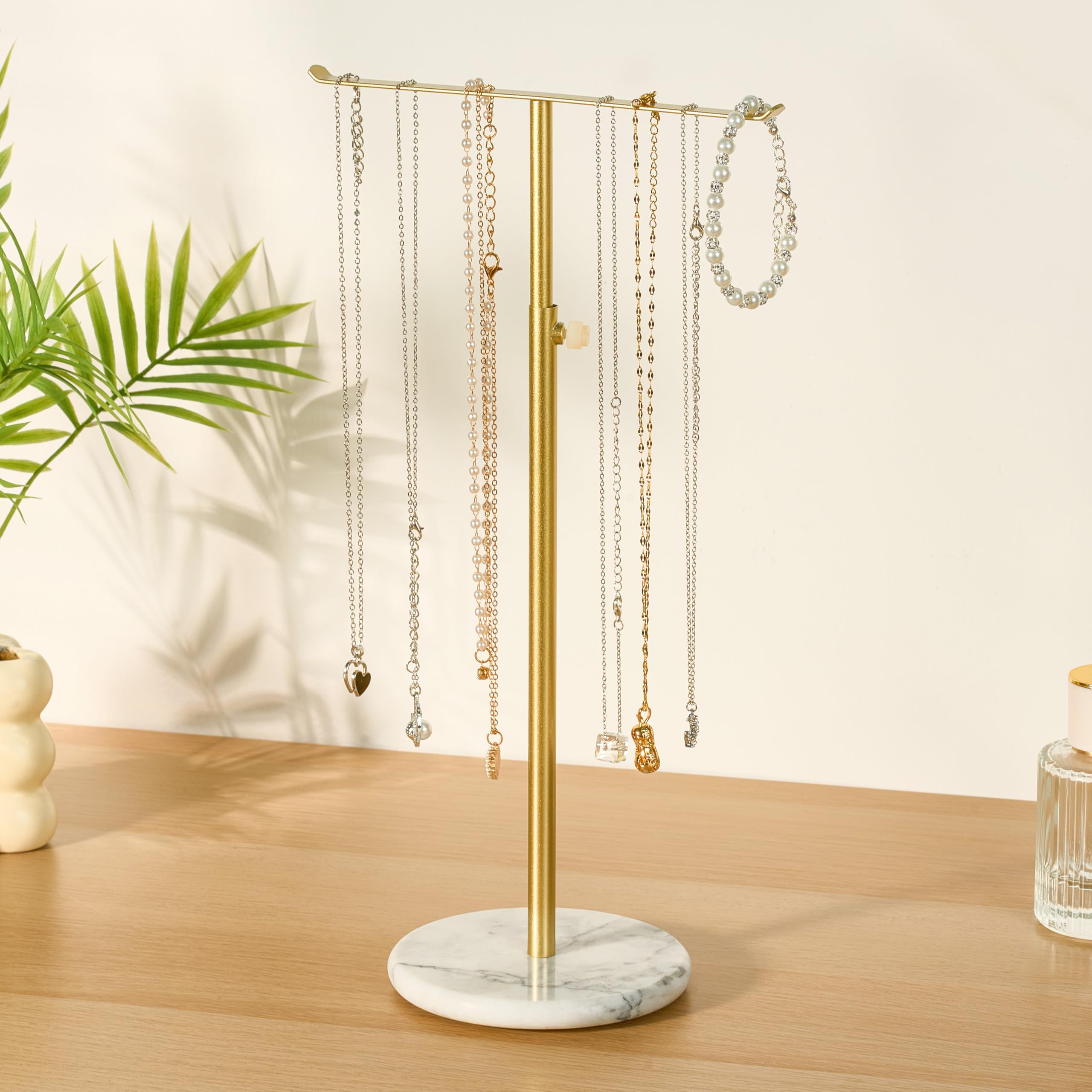 Josmimic Jewelry Organizer Marble Necklace Stand: Small Necklace And Bracelet Holder Organizer for Women Gold