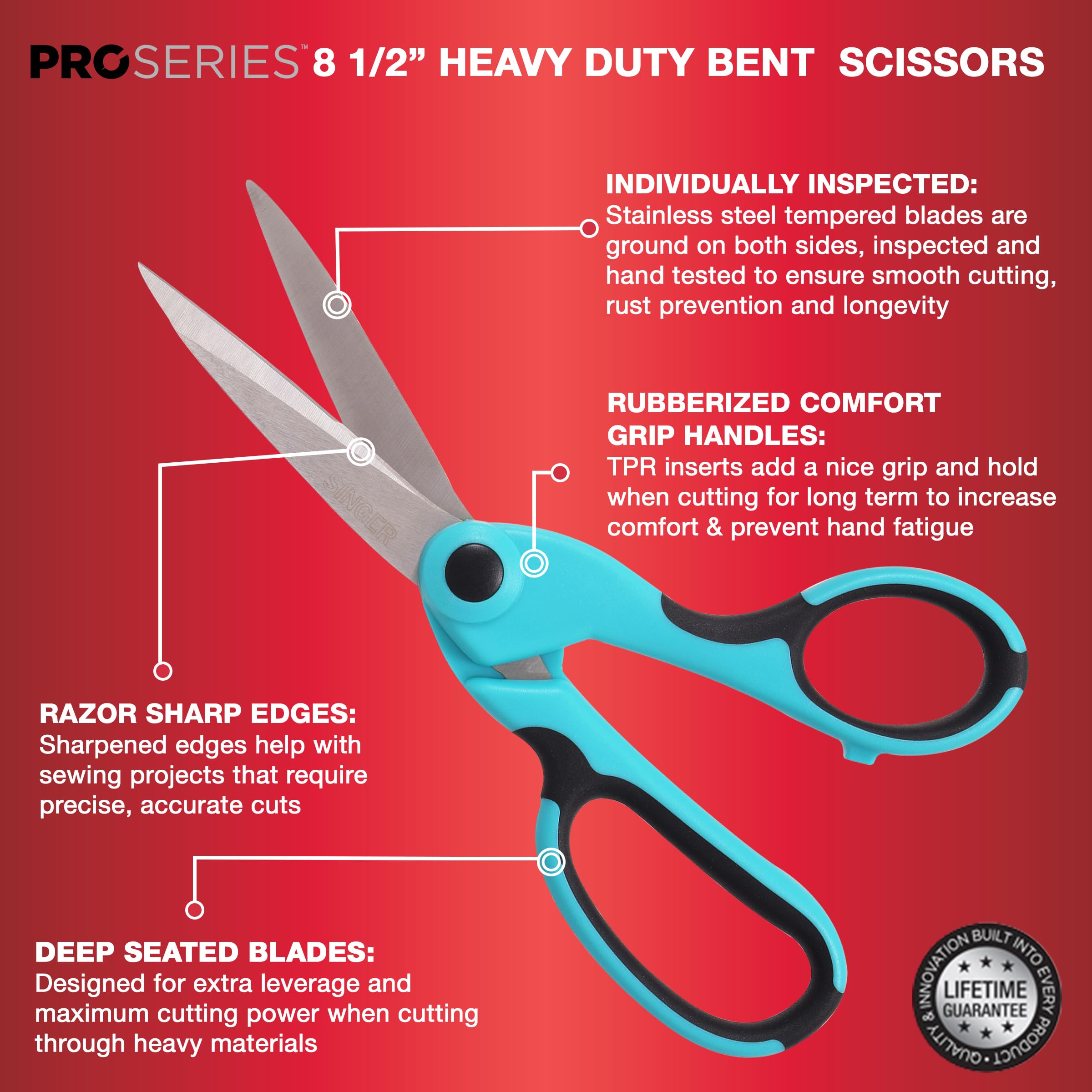 SINGER ProSeries Scissors Set - 9” Pinking Shears, 8.5” Heavy Duty Scissors & 4.5” Detail Scissors - Stainless Steel, Comfort Grip for Quilting, Dressmaking & Tailoring - Professional Cutting Tools