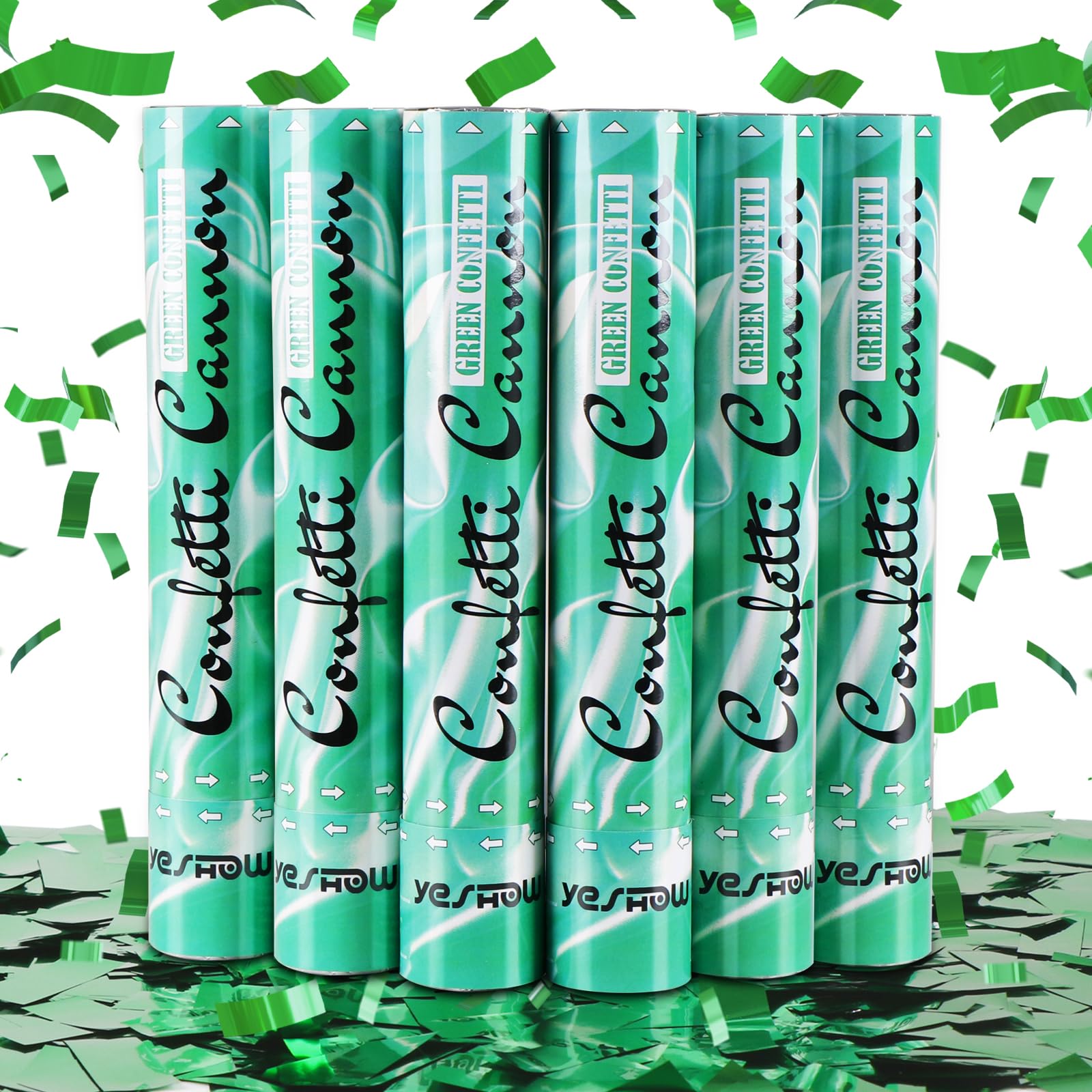 Confetti Cannon Poppers Green, 6PACK YESHOW Green Mylar Confetti Shooter for Graduation, Birthday Party, Nature Party Christmas Eve and New Year Celebration