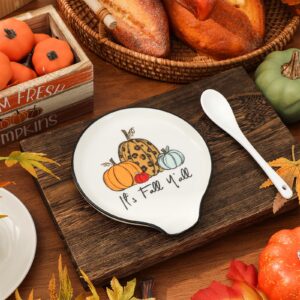 JarThenaAMCS Fall Spoon Rest Leopard Pumpkin Ceramic Spoon Holder Seasonal Sauce Dishes Farmhouse Fall Thanksgiving Coffee Spoon Holder Ring Dish for Stove Top Cooking Utensil Kitchen Office Decor