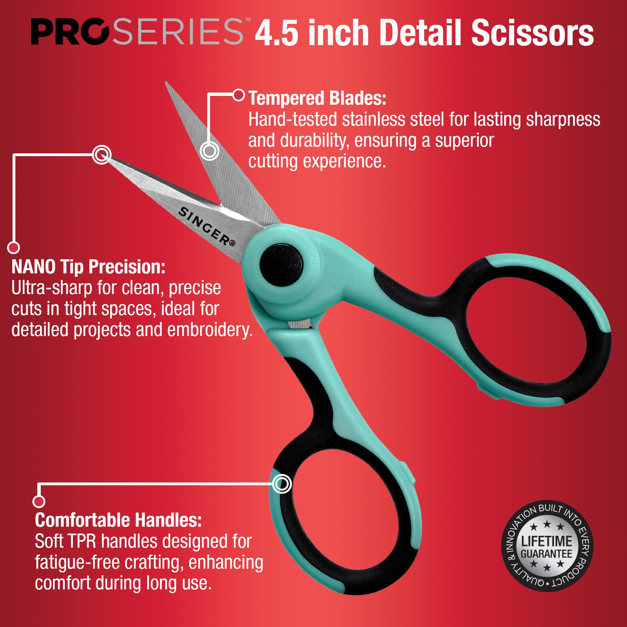 SINGER ProSeries Scissors Set - 9” Pinking Shears, 8.5” Heavy Duty Scissors & 4.5” Detail Scissors - Stainless Steel, Comfort Grip for Quilting, Dressmaking & Tailoring - Professional Cutting Tools