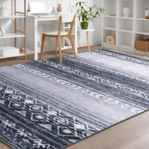 ST. BRIDGE Washable Low Pile Rug 4x6, Modern Ombre Area Rug for Living Room, Non-Slip Large Abstract Throw Mat, Non-Shedding Indoor Print Carpet for Bedroom Dining Room Office Home Decor，Grey