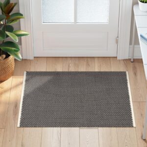 sungea small rugs 2x3,washable rug for entryway indoor thick absorbent bathroom rugs,cotton hand woven kitchen rug farmhouse throw rugs for front door/entry/outdoor(dark grey)