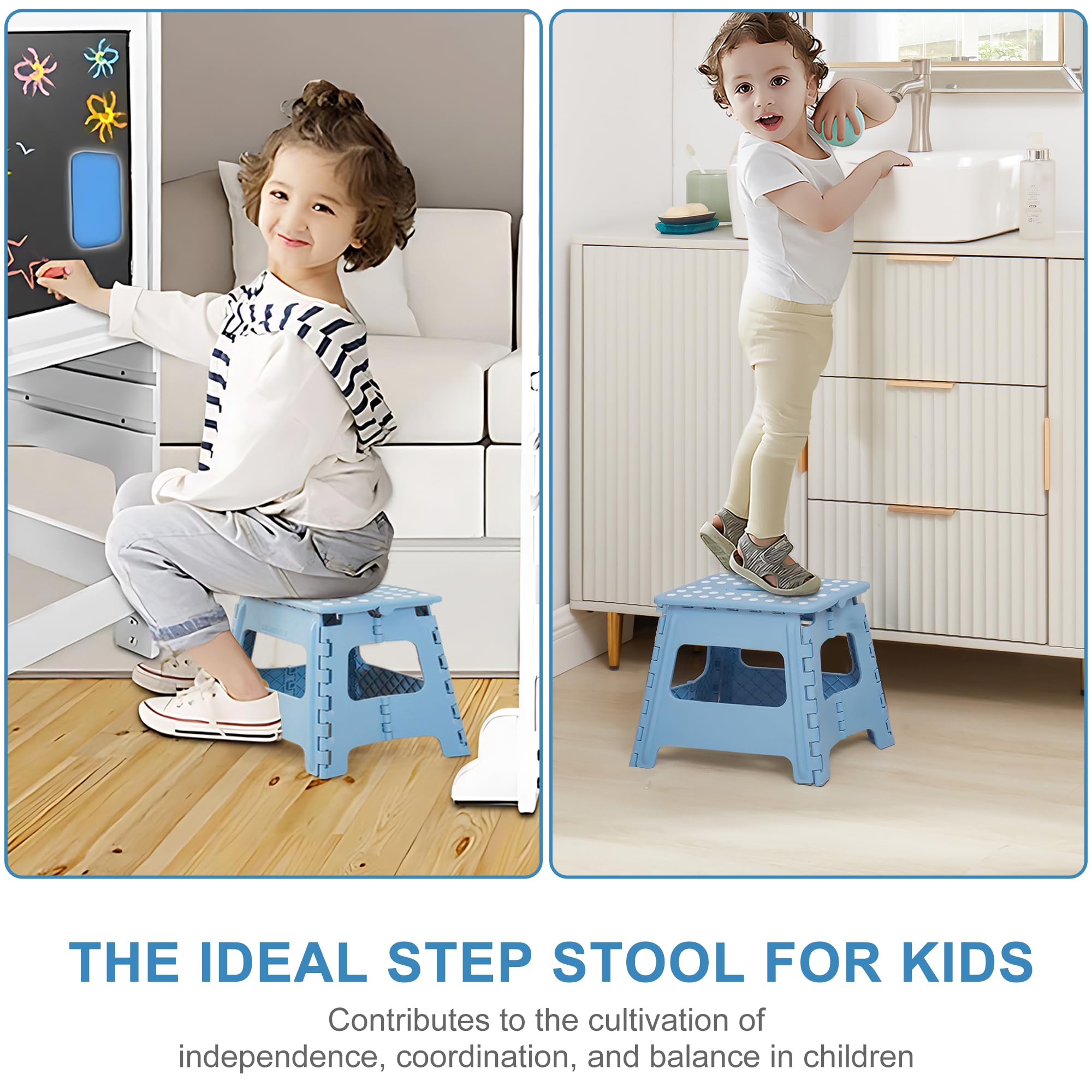 VECELO Folding Step Stool 11 Inch, Non-Slip Surface Portable Foldable 1 Step Stool with Carry Handle, Heavy Duty to Support Kids/Toddler/Adults for Living Room, Kitchen, Bathroom, Blue