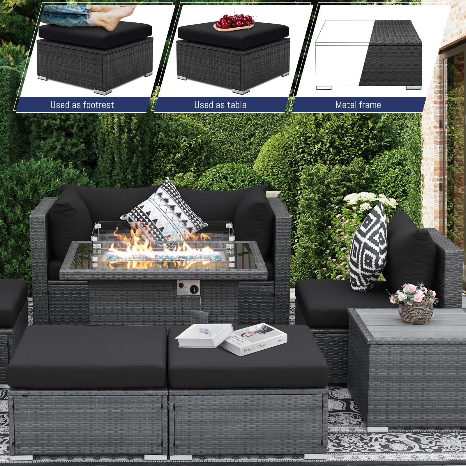 BULEXYARD PE Wicker Patio Furniture Conversation Sofa Set, Large Size High Back Rattan Outdoor Furniture Sectional Couch Set for Backyard Garden Lawn(Grey/Black, 20Pcs)