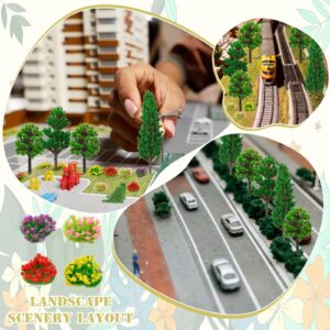 Warmtree 47 Pcs Mini Model Trees Miniature Colorful Flower Cluster,32 Miniature Flowers 15 Mixed Miniature Trees,Miniature Fairy Garden Tree Plant Train Landscape Military Layout Model Dioramas