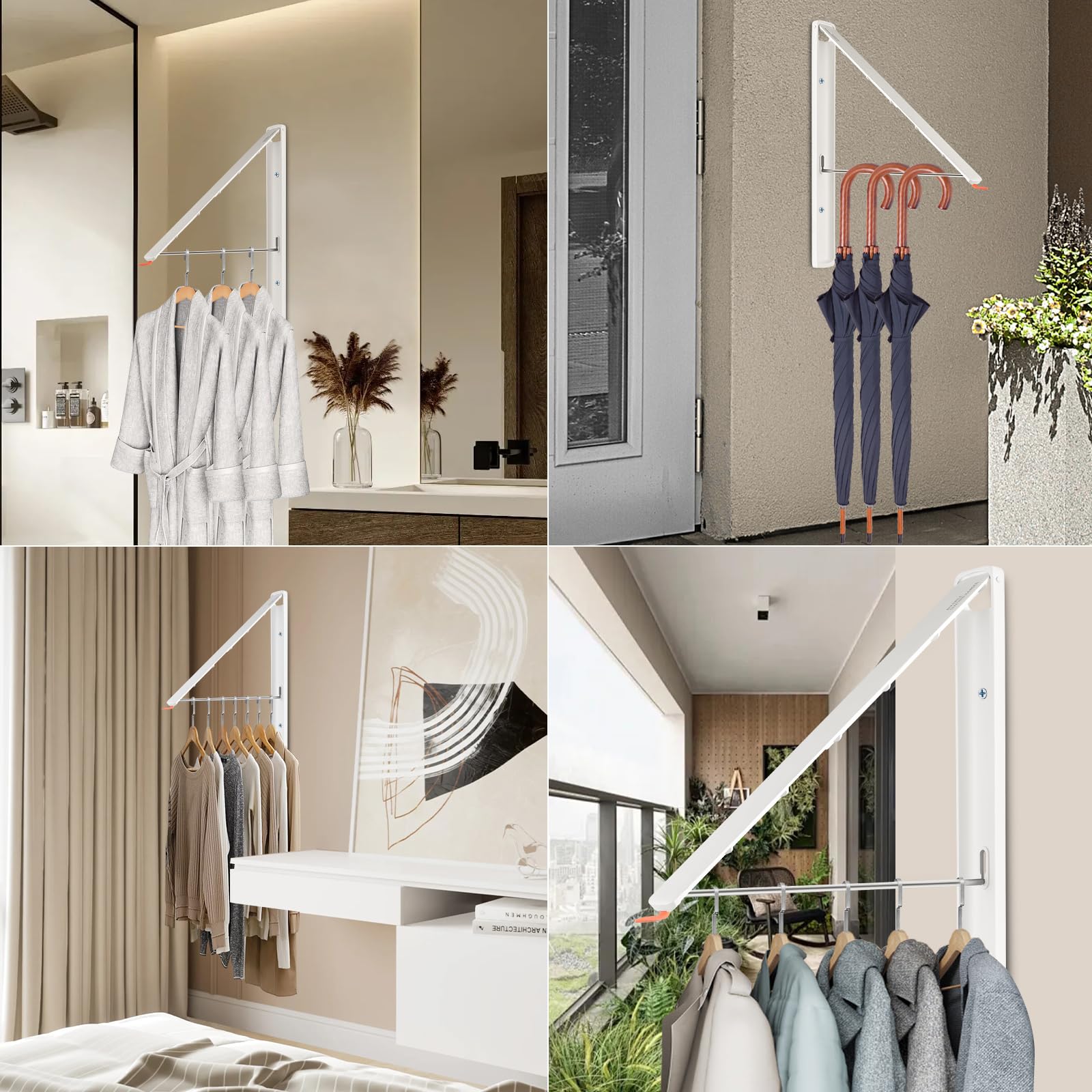 GOHOLE Wall-Mounted Clothes Drying Rack - Retractable & Foldable Hanger for Laundry Room Organization and Storage (2 Pice, White)