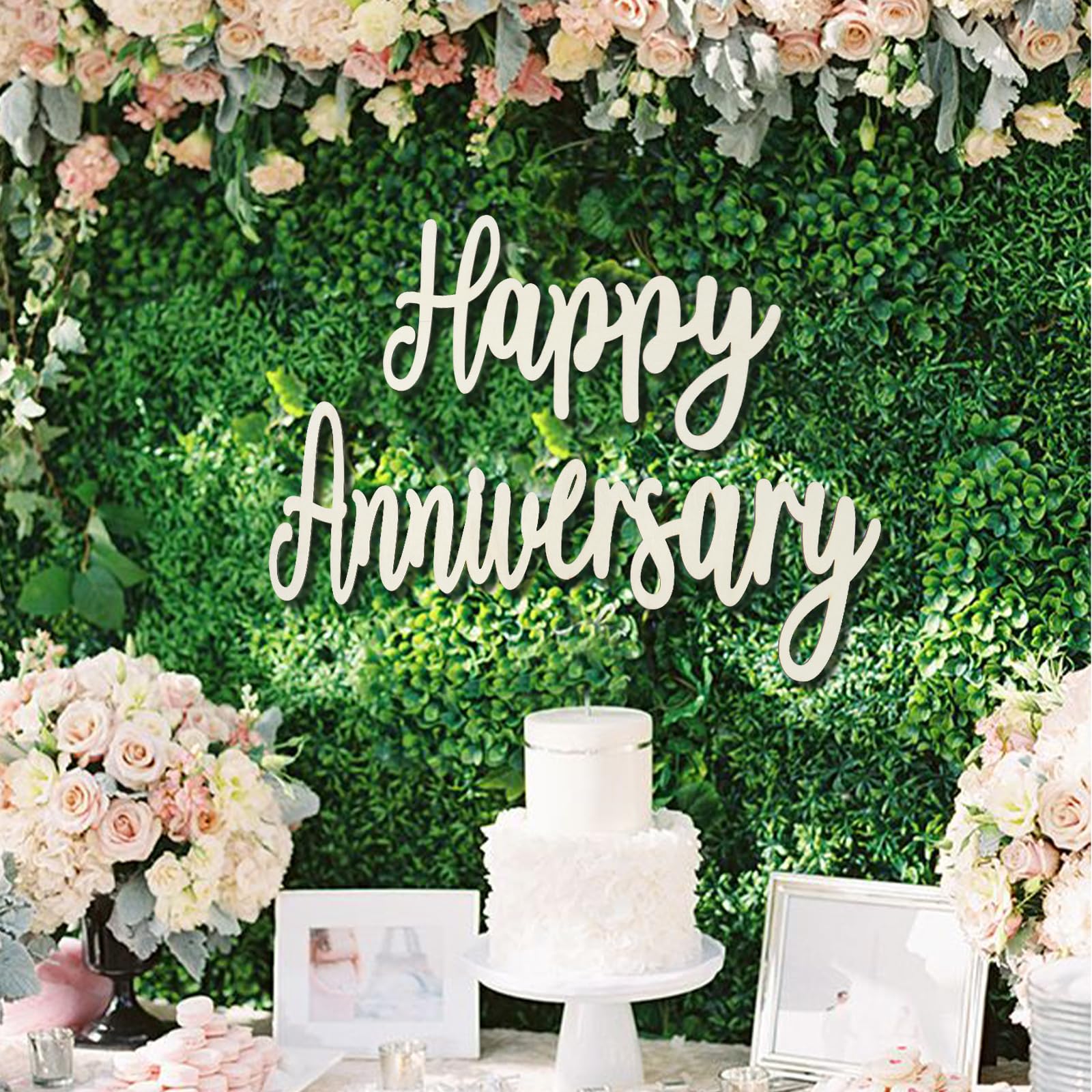 Happy Anniversary Banner Decorations- Wooden Happy Anniversary Sign for Party Decor Backdrop, Men Women 50th Birthday Decoration, 20th/25th/50th Wedding Anniversary Decoration