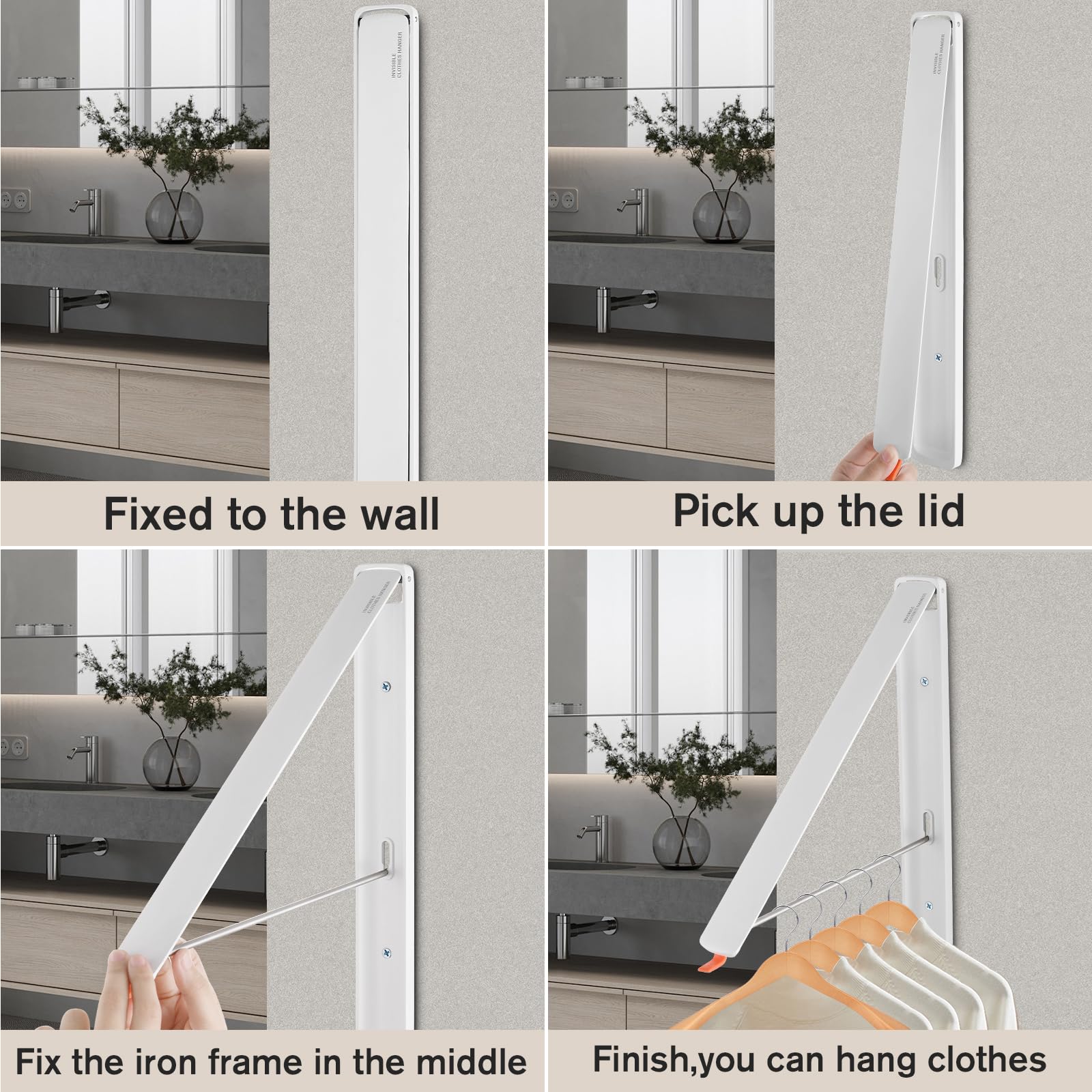 GOHOLE Wall-Mounted Clothes Drying Rack - Retractable & Foldable Hanger for Laundry Room Organization and Storage (2 Pice, White)