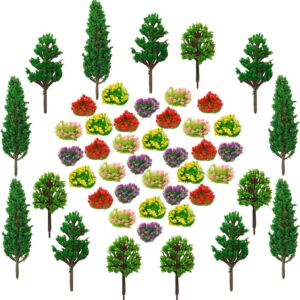 Warmtree 47 Pcs Mini Model Trees Miniature Colorful Flower Cluster,32 Miniature Flowers 15 Mixed Miniature Trees,Miniature Fairy Garden Tree Plant Train Landscape Military Layout Model Dioramas