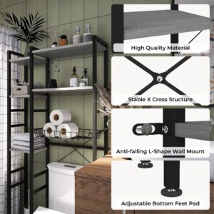 GRANNY SAYS Over The Toilet Storage Shelf, 6 Tier Metal Over Toilet Bathroom Organizer, Freestanding Over Toilet Shelf Rack with Basket & Adjustable Shelf for Bathroom, Restroom, Black