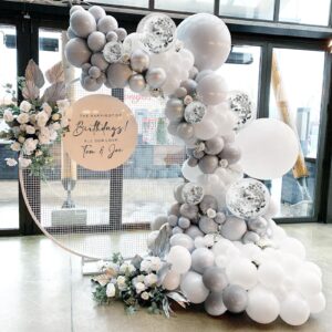 silver white and grey balloon arch kit - 110pcs metallic silver latex balloons garland with silver confetti balloons - ideal for wedding bridal shower engagement birthday party decorations supplies