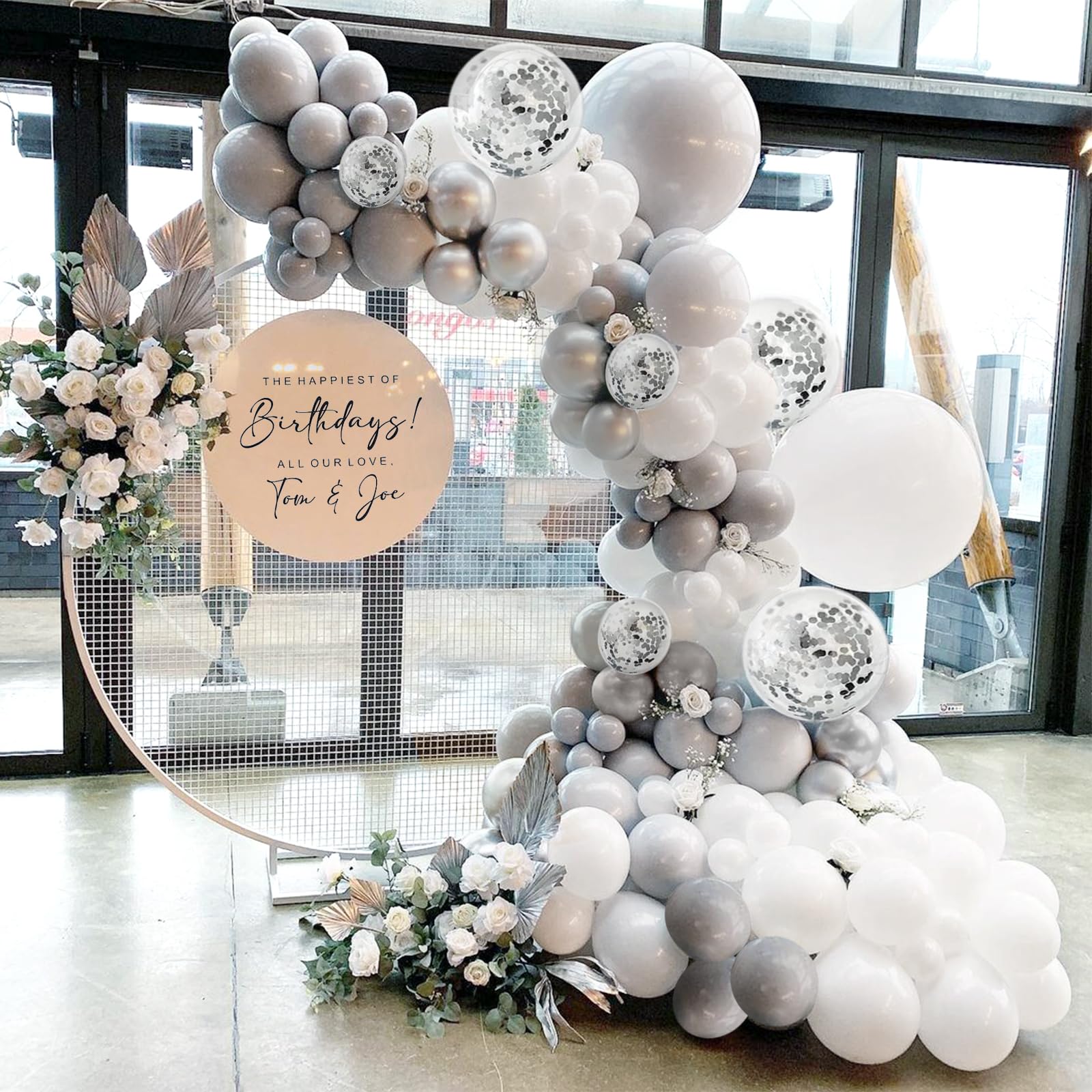 Silver White and Grey Balloon Arch Kit - 110Pcs Metallic Silver Latex Balloons Garland with Silver Confetti Balloons - Ideal for Wedding Bridal Shower Engagement Birthday Party Decorations Supplies