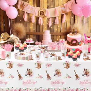 HIPVVILD Cowgirl Party Decorations Tablecloth - Horse Saddle Up Western Party Supplies Tablecover, Disposable Wild West Cowgirl Birthday Baby Shower Decorations Table Cloth - 3 Pack (54in x 108in)