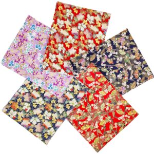 Cartisanat Fat Quarters Fabric Bundles, 5 Pcs 100% Cotton 19.7x15.7 in/ 50x40 cm Precut Quilting Squares for Patchwork Sewing Crafting, No Repeat Gold Stamp Flower Pattern