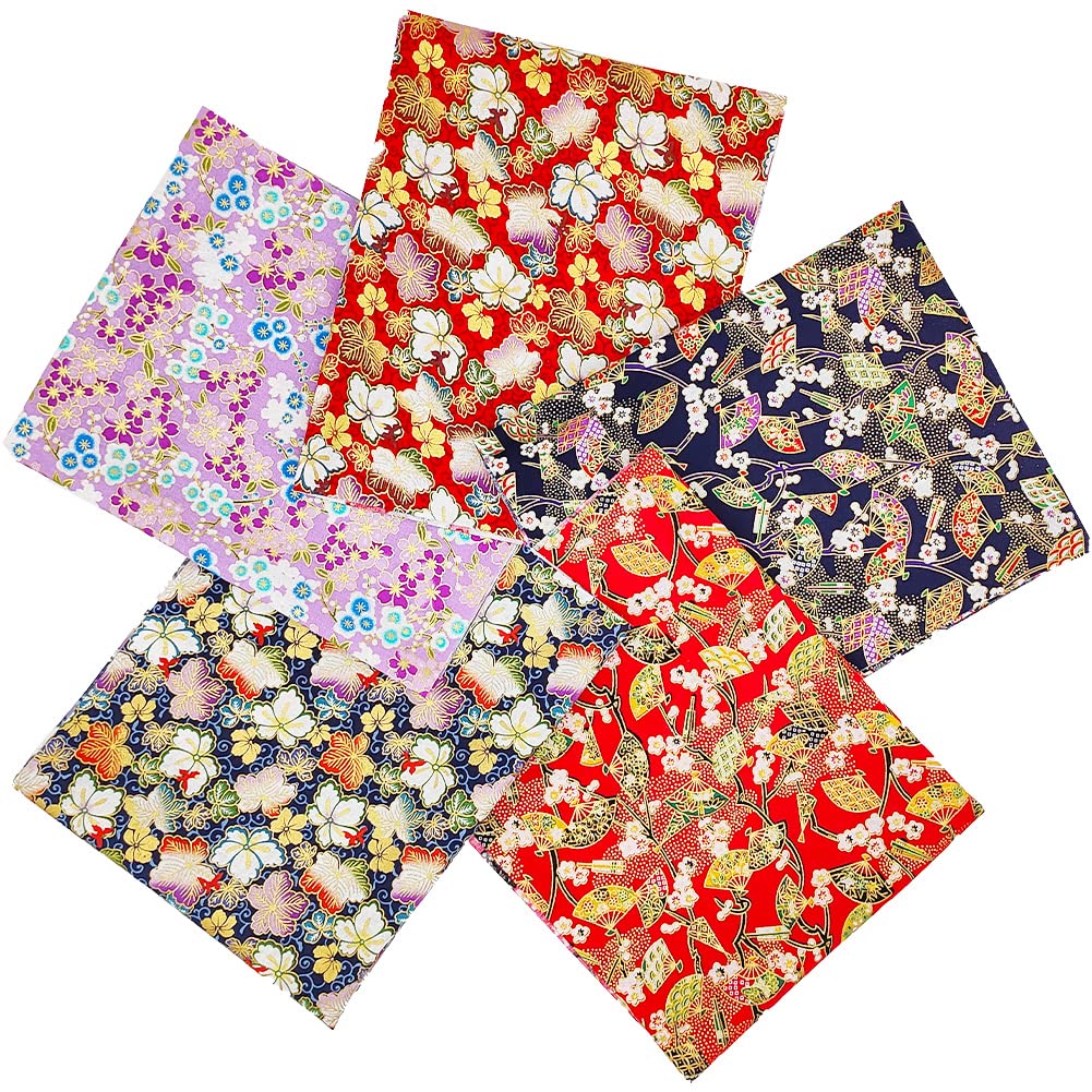 Cartisanat Fat Quarters Fabric Bundles, 5 Pcs 100% Cotton 19.7x15.7 in/ 50x40 cm Precut Quilting Squares for Patchwork Sewing Crafting, No Repeat Gold Stamp Flower Pattern