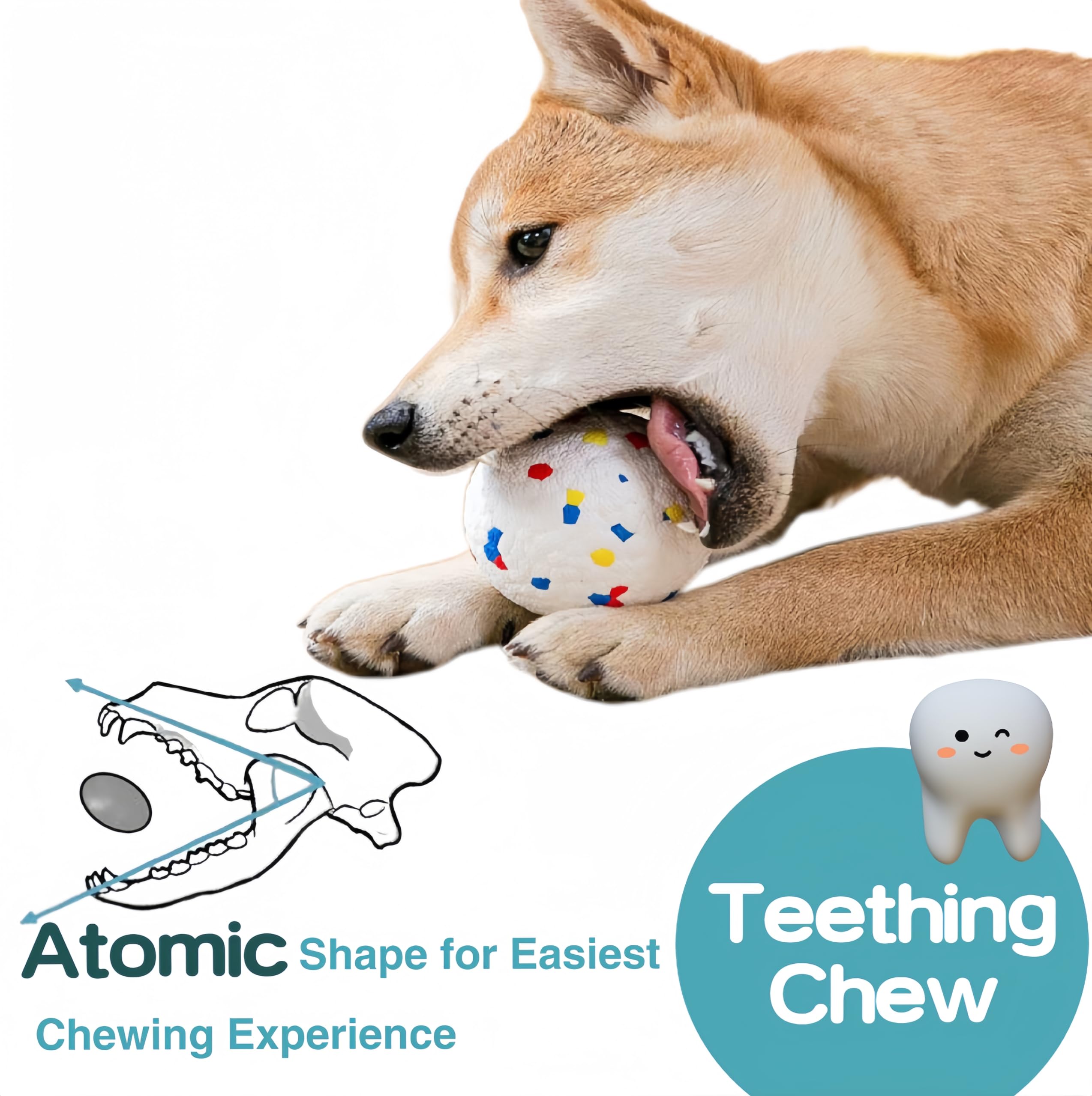 KUNHEHO 4pcs Indestructible Dog Balls for Aggressive Chewers - Atom Teething Chew Toys Water Toy Fetch Balls for Medium and Large Dogs (4 colors,3")