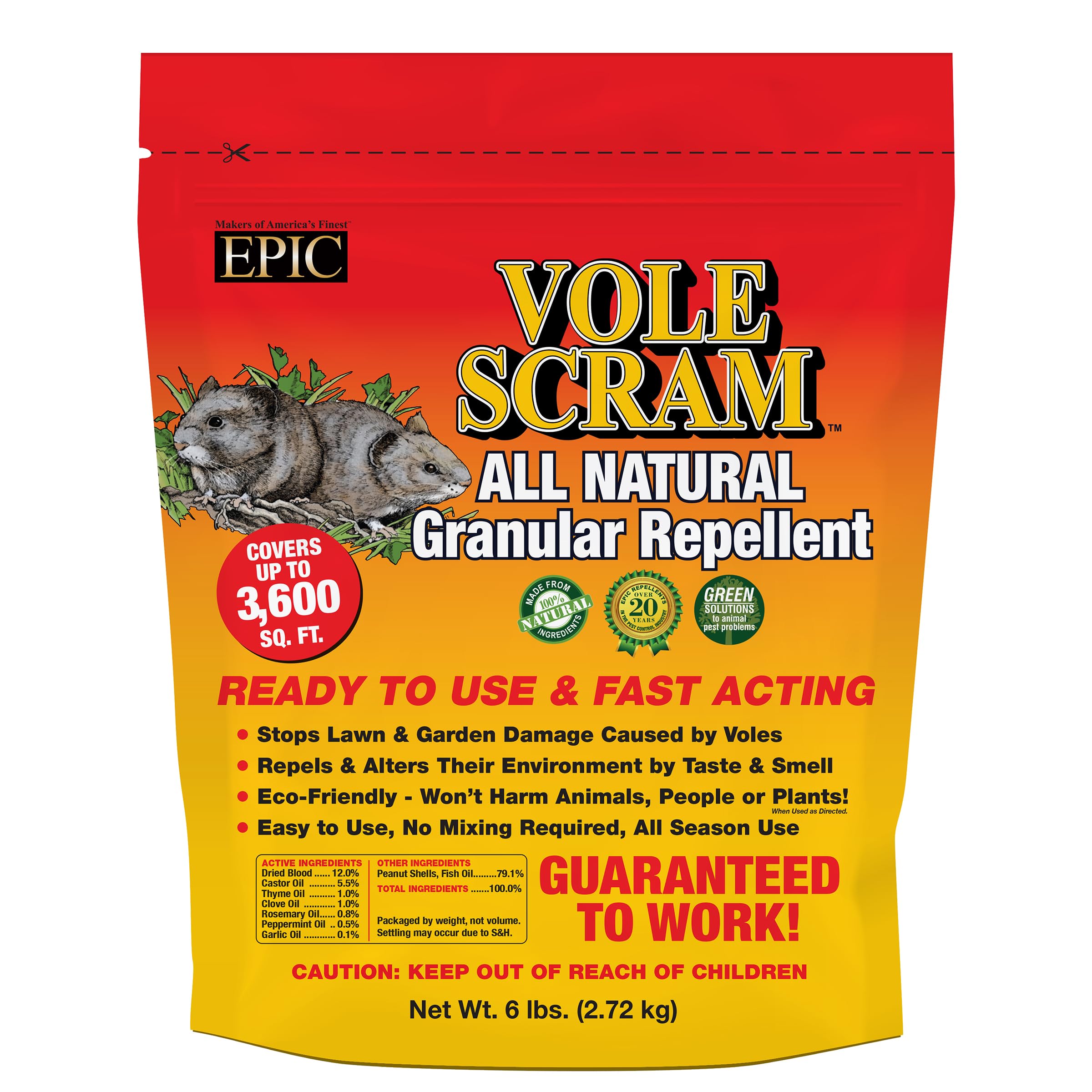 Vole Scram All Natural Granular Repellent - All-Natural, Animal, People and Pet Safe Granule from EPIC Repellents (6 lb)