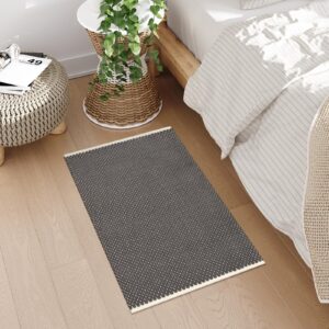 Sungea Small Rugs 2x3,Washable Rug for Entryway Indoor Thick Absorbent Bathroom Rugs,Cotton Hand Woven Kitchen Rug Farmhouse Throw Rugs for Front Door/Entry/Outdoor(Dark Grey)