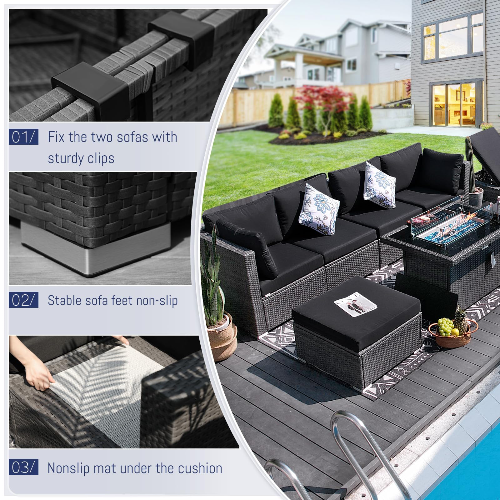 BULEXYARD PE Wicker Patio Furniture Conversation Sofa Set, Large Size High Back Rattan Outdoor Furniture Sectional Couch Set for Backyard Garden Lawn(Grey/Black, 20Pcs)