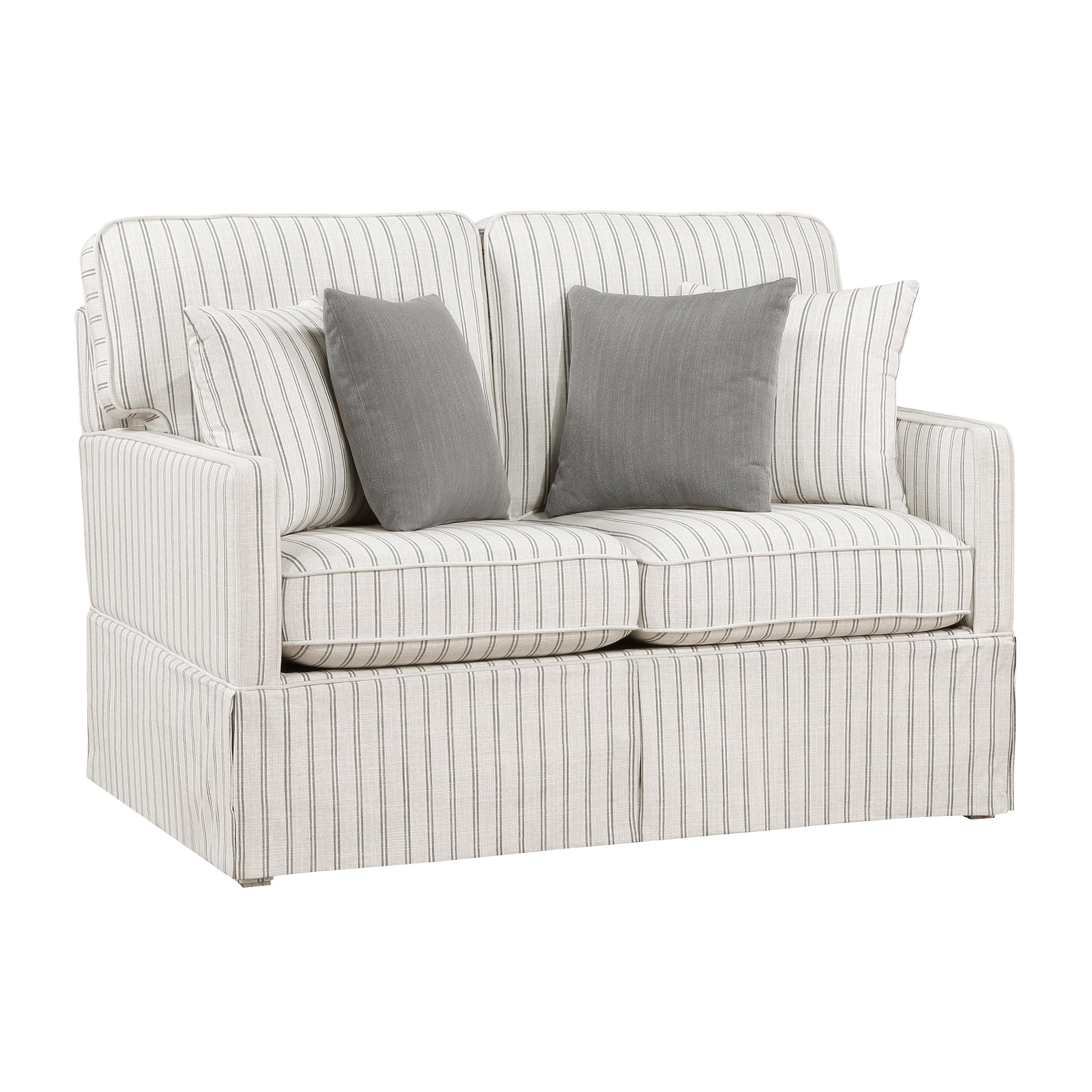 Lexicon Modern Sofa Couch for Living Room Sofas with Solid Wood Frame, Square Arm and 4 Accent Pillows, Small Couch for Bedroom/Living Room/Office/Apartment, 2 Seater Couch, White with Stripe