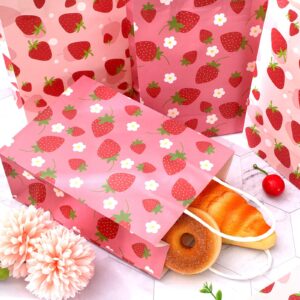 Generic AnyDesign 24Pcs Strawberry Paper Gift Bags with Handles Red Pink Strawberry Party Favor Bags Cute Goodie Candy Treat Bag for Berry Sweet Baby Shower Birthday Wedding Party Supplies