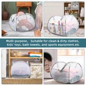 Collapsible Laundry Baskets, 90L Large Foldable Laundry Basket, Durable Mesh Pop Up Hampers for Laundry, Dirty Clothes Laundry Hamper for Bedroom, Bathroom, Dorm, Laundry Room, Travel or Camping Grey