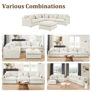 Olodumare L Shaped Modular Sectional Sofa Set with Ottoman, Free Combination Deep Seat Sofa with Down Feathers Filled,10 Pillows, 6-Seats Oversized Corner Sofa for Living Room Furniture,Chenille Beige