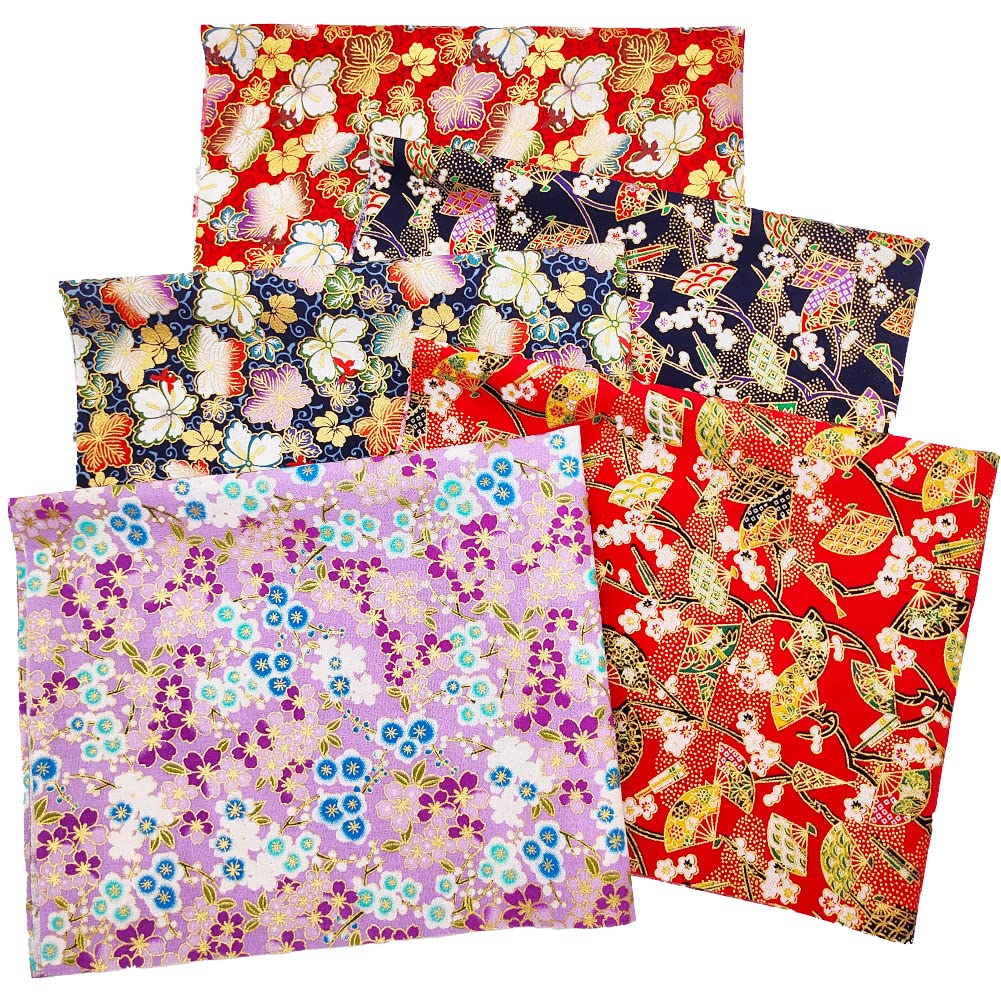 Cartisanat Fat Quarters Fabric Bundles, 5 Pcs 100% Cotton 19.7x15.7 in/ 50x40 cm Precut Quilting Squares for Patchwork Sewing Crafting, No Repeat Gold Stamp Flower Pattern