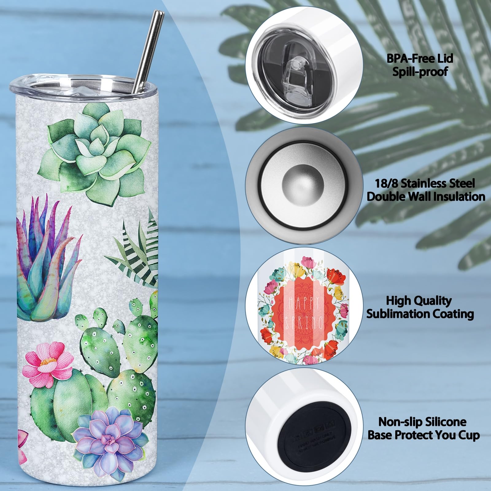 Maucircol 8 Pack Sublimation Tumblers Bulk, 20 oz Sublimation Tumbler Blank, Stainless Steel Sublimation Cups with Lid and Straw, Shrink Wrap, Sublimation Paper, Individually Boxed