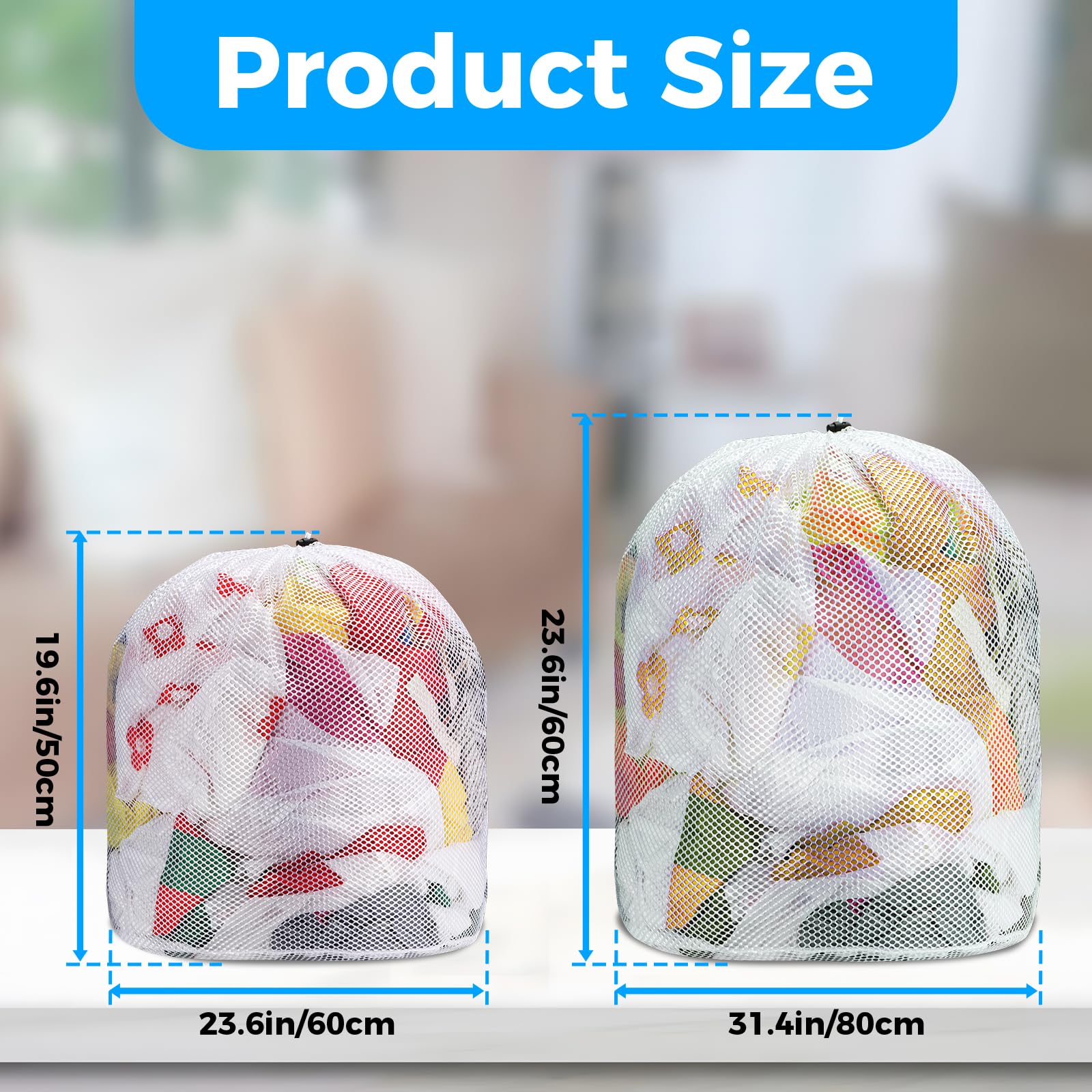 2Pcs Large Mesh Laundry Bags,Machine Washable Drawstring Design Mesh Wash Bags Big Laundry Bags for Laundry Storage for Home Dorm Hotel Travel Use,20x23inch, 23x31inch