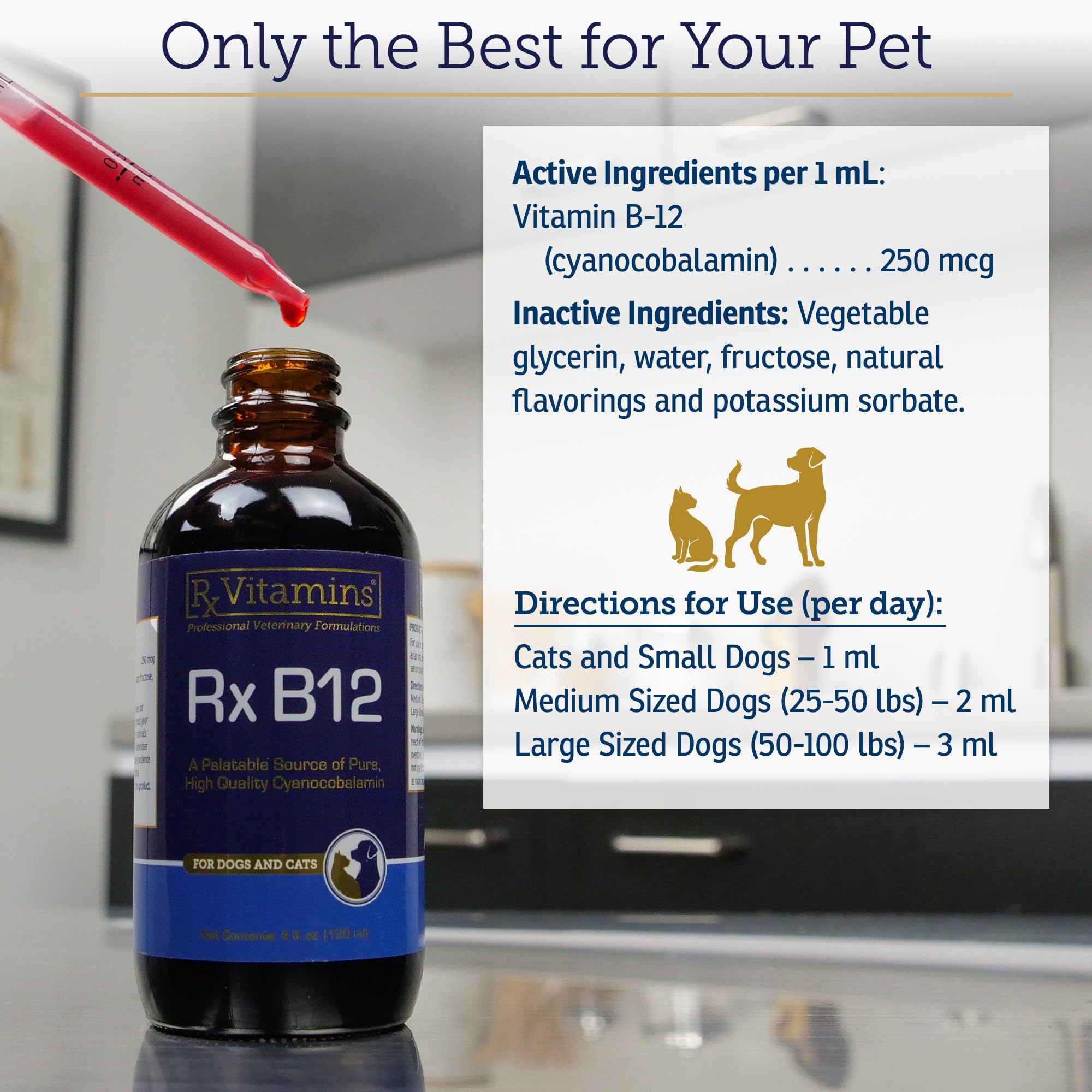 RX Vitamins B12 for Dogs and Cats - Dog Digestive Support for Improved Metabolic Process - Pure B12 for Cats to Support Nervous System - Ideal for Your Dog Vitamins and Cat Supplies - 4oz