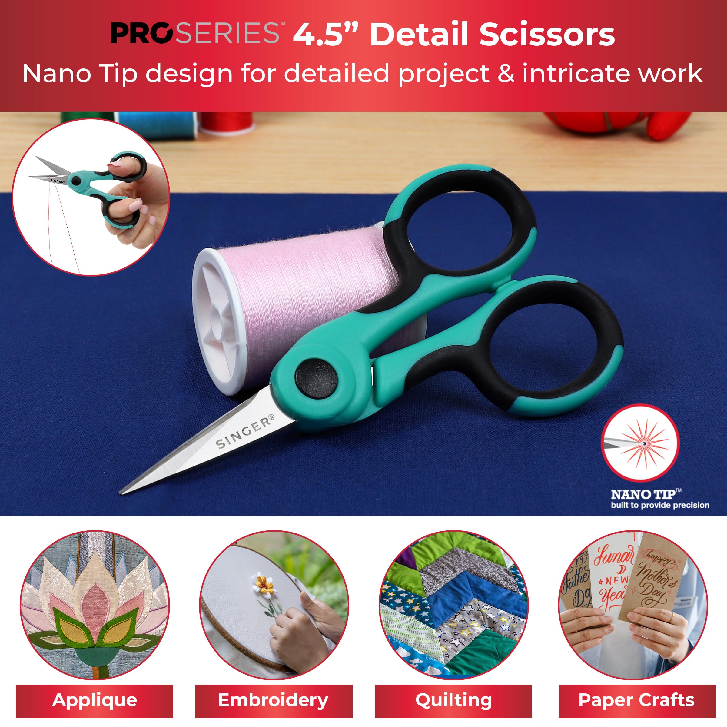 SINGER ProSeries Scissors Set - 9” Pinking Shears, 8.5” Heavy Duty Scissors & 4.5” Detail Scissors - Stainless Steel, Comfort Grip for Quilting, Dressmaking & Tailoring - Professional Cutting Tools