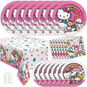 hello kitty birthday decorations set - serves 8 - hello kitty plates and napkins, tablecloth, checklist - officially licensed hello kitty party supplies