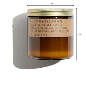 P.F. Candle Co. Teakwood & Tobacco Classic Large Concentrated Scented Soy Wax Candle (12.5 oz) 60-70 Hour Burn Time, Cotton Wick, Amber Glass Jar