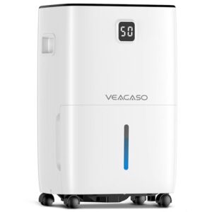 5500 sq. ft dehumidifier for basement with drain hose, veagaso 80 pints dehumidifiers for home large room bathroom with water tank, intelligent humidity control, auto defrost, 24h timer, child lock