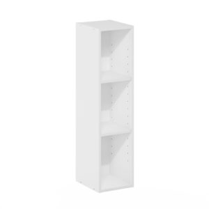 furinno fulda 3-tier space saving storage shelf bookcase, 8-inch width, white