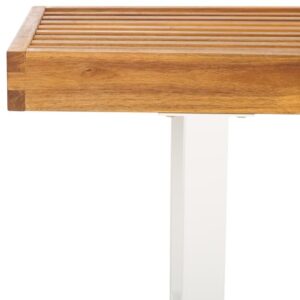 SAFAVIEH Outdoor Collection Monti Natural/White Solid Wood Bench, Ideal for Deck, Patio, Backyard, Sunroom