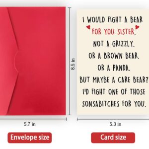 Londue Funny Birthday Card for Sister, Graduation Gifts for Sister from Mom Dad Friend Brother Sibling, Sister Card-I Would Fight A Bear for You Sister