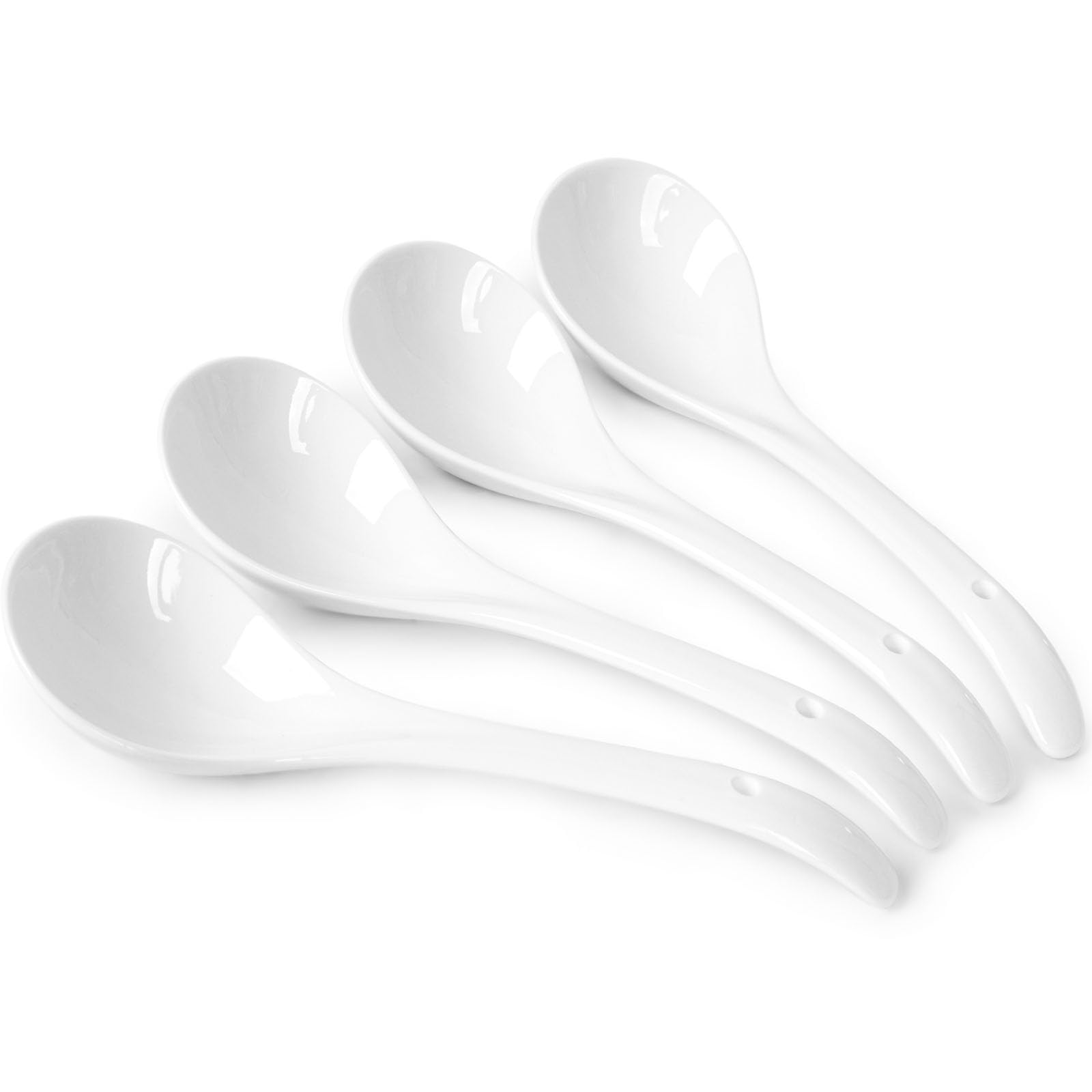 HANSGO 4PCS Ceramic Soup Spoons, 9 Inch Asian Soup Spoons, White Soup Spoons, Long Ladles Spoons