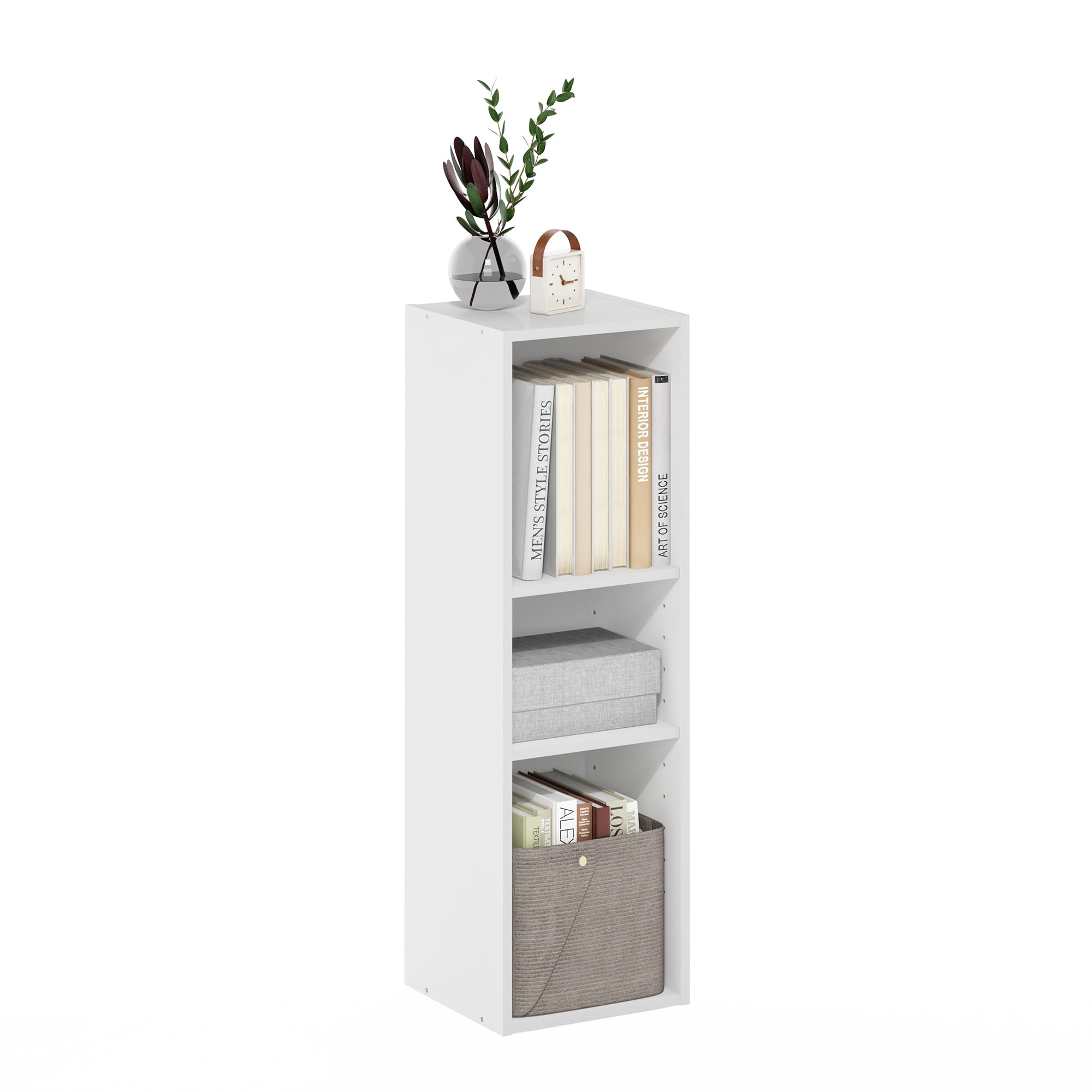 Furinno Fulda 3-Tier Space Saving Storage Shelf Bookcase, 10-Inch Width, White