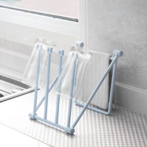 JUOPZKENN Washcloth Holder Countertop Dishcloth Drying Rack 4 Arms Folding Vertical Hand Towel Stand Dish Rag Storage Holder for Kitchen(Light Blue)