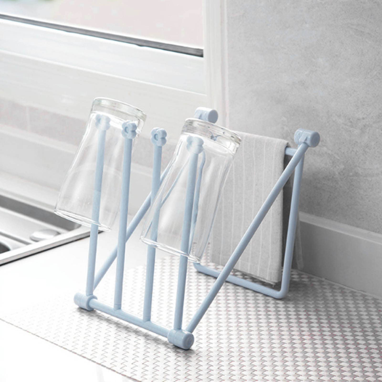 JUOPZKENN Washcloth Holder Countertop Dishcloth Drying Rack 4 Arms Folding Vertical Hand Towel Stand Dish Rag Storage Holder for Kitchen(Light Blue)