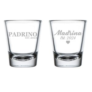 mip set of 2 shot glasses 1.75oz shot glass gift madrina est 2024 and padrino est 2024