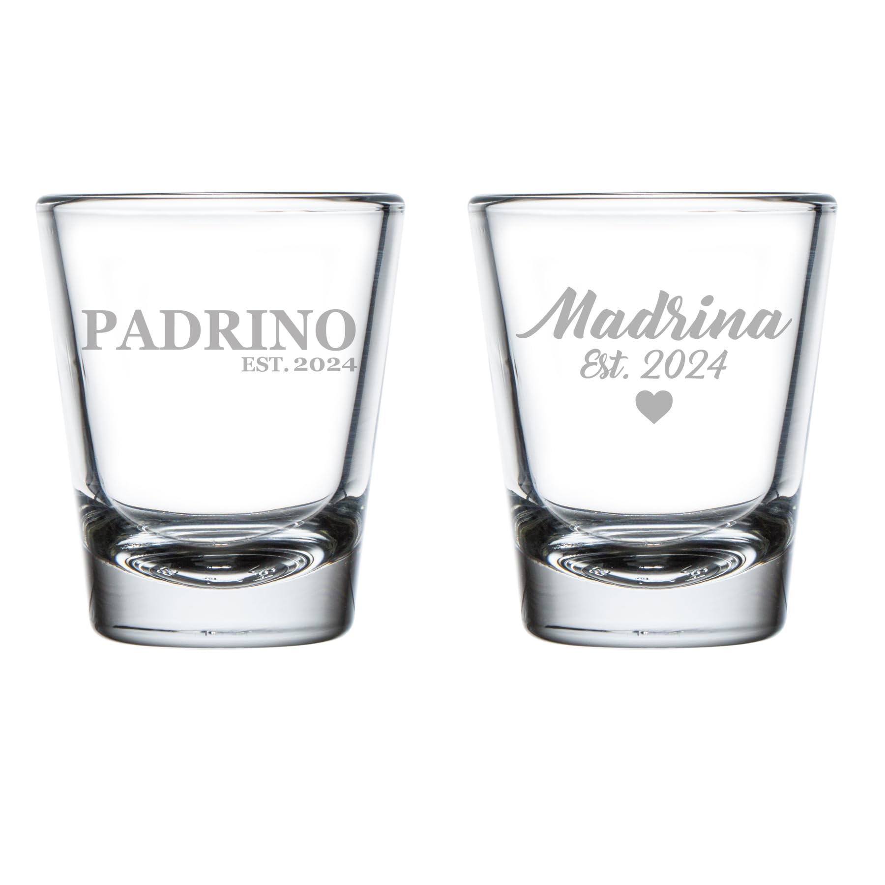 MIP Set of 2 Shot Glasses 1.75oz Shot Glass Gift Madrina Est 2024 And Padrino Est 2024