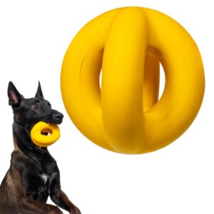 woofbite indestructible ring ball - lifetime replacement - for aggressive chewers, medium large breed - non-toxic natural rubber dog toys - butter scent, yellow (highly visible color for dogs) - 4.5”