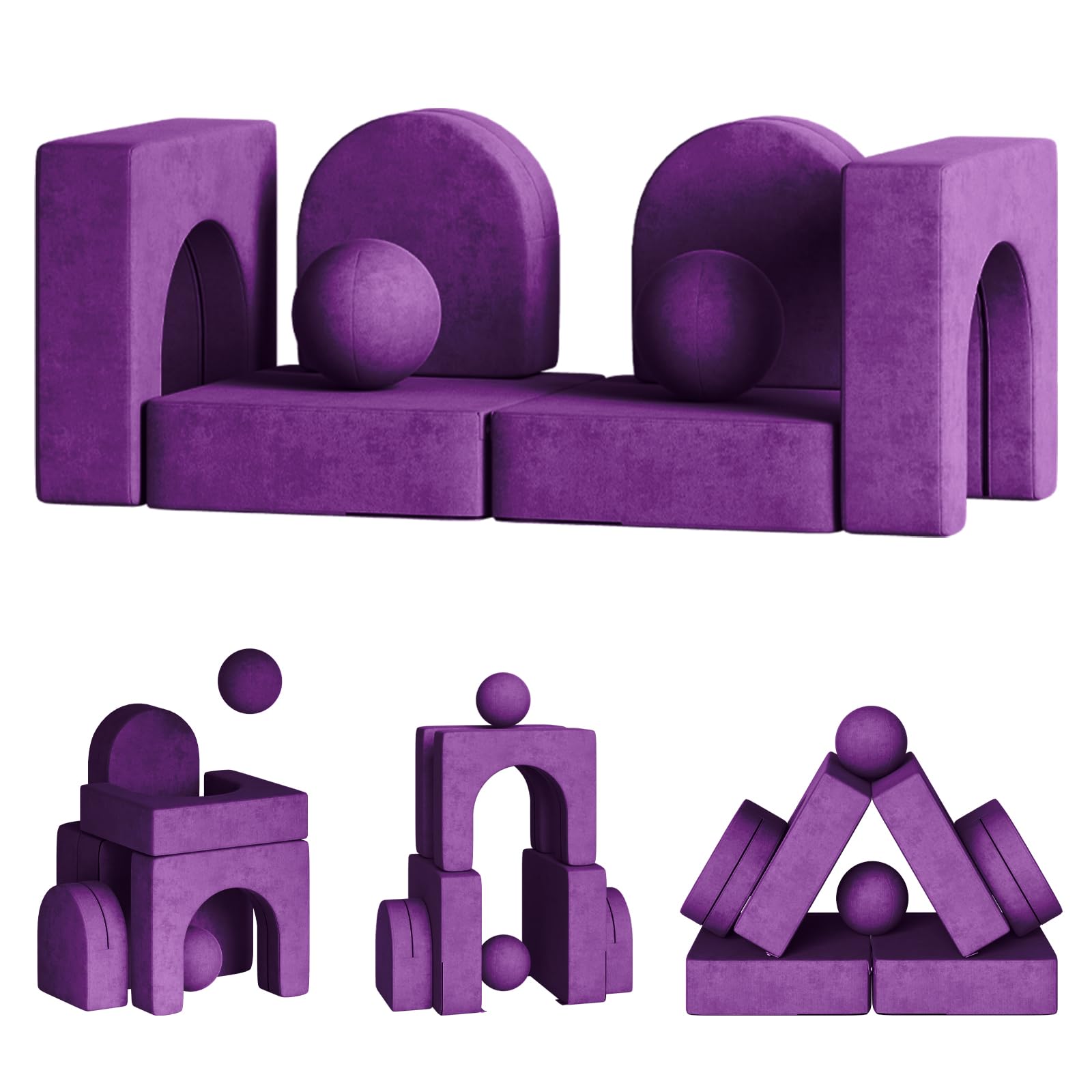 wanan 8PCS Kids Sofa, Kids Modular Couch Toddler with 2 Balls, Kids Couch Play Set 8 in 1 Baby Foam Sofa Kids Couch (Purple)