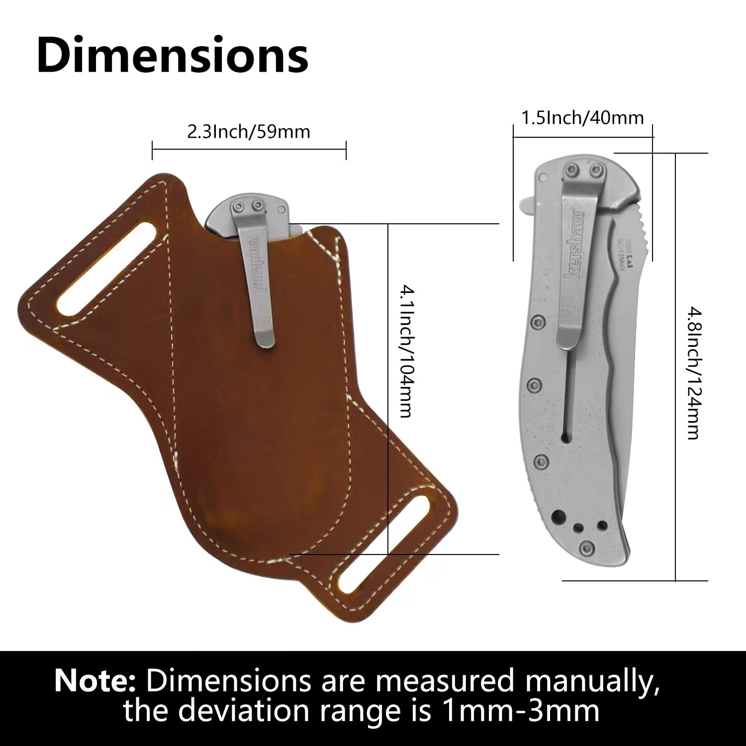 Pocket Knife Sheath for 5 inch, Knife Holder for Belt, Belt Knife Sheath, EDC Multitool Holster, Portable Folding Bulk Knives Pouch for Outdoor, Premium Handwork Gift for Men