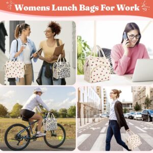 Lunch Bag Women Insulated Lunch Box Wide-Open Lunch Tote Bag Large Drinks Holder Durable Nylon Thermal Snacks Organizer for Men Adults Work Picnic Hiking Beach Fishing, Strawberry Corduroy